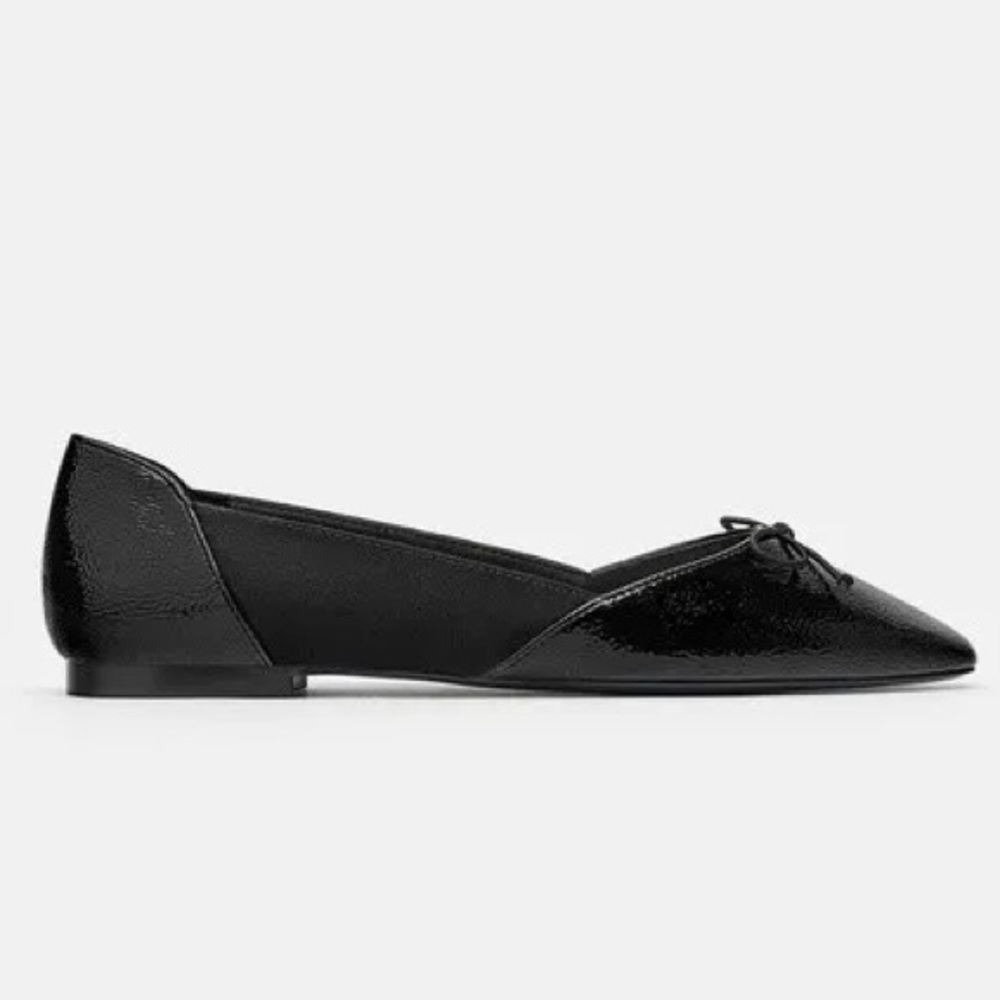 NWOT Zara Black Bow Trim Ballet Flats Size 7